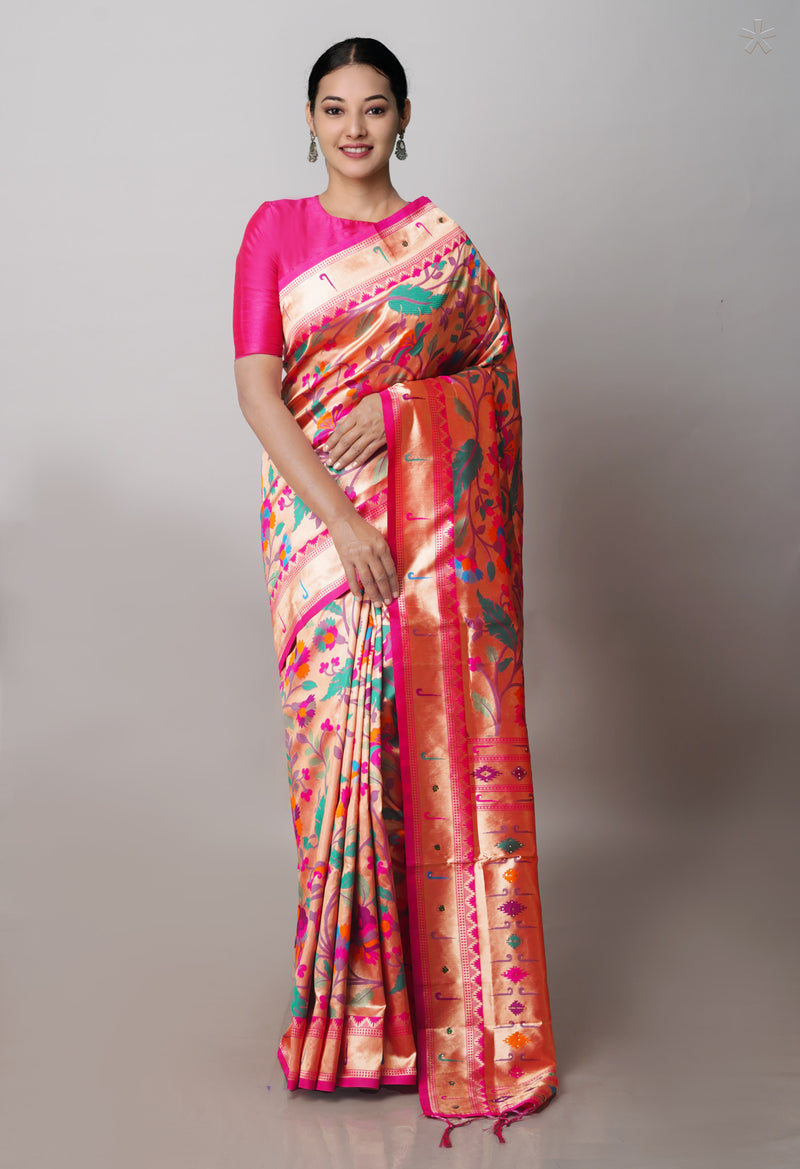 Pink Banarasi Silk Saree-UNM71383