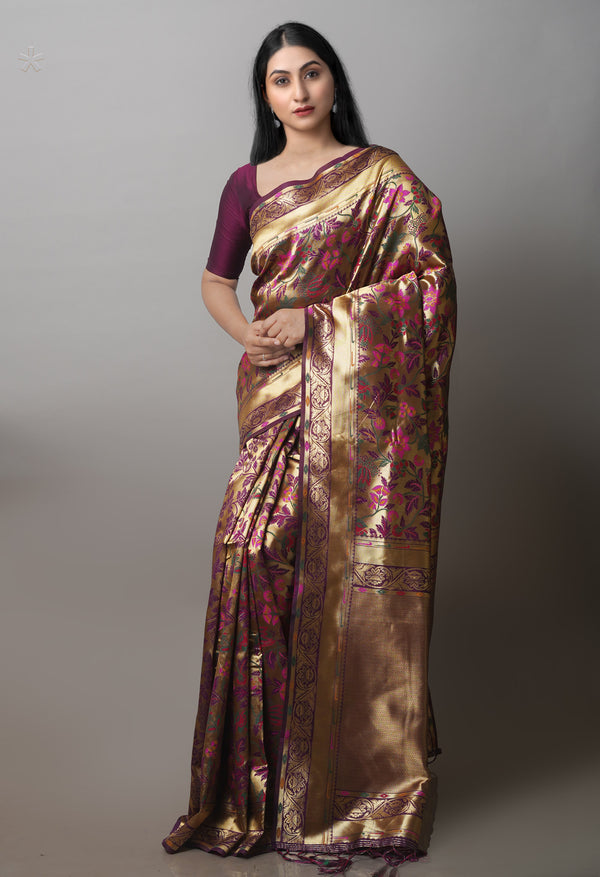 Gold  Banarasi Silk Saree-UNM71384