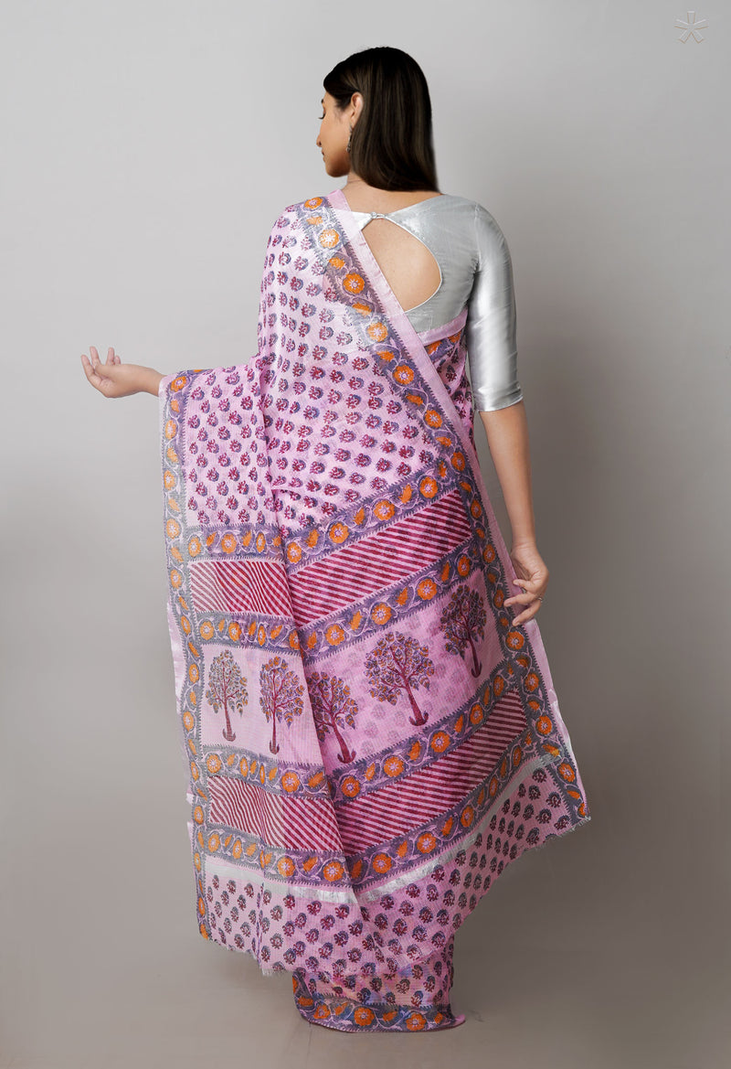 Pink Pure  Block Printed Kota  Cotton Saree-UNM71403