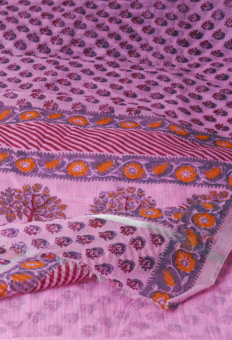 Pink Pure  Block Printed Kota  Cotton Saree-UNM71403