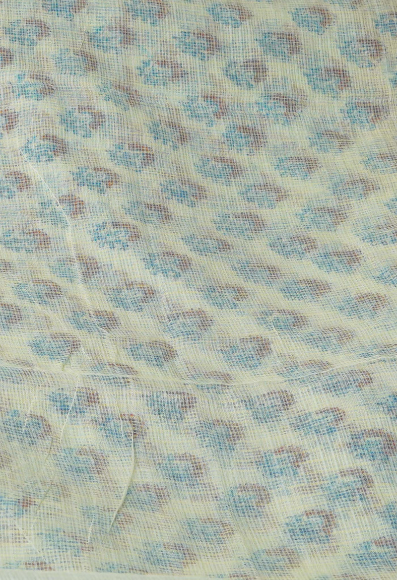 Cream Pure  Block Printed Kota  Cotton Saree-UNM71405