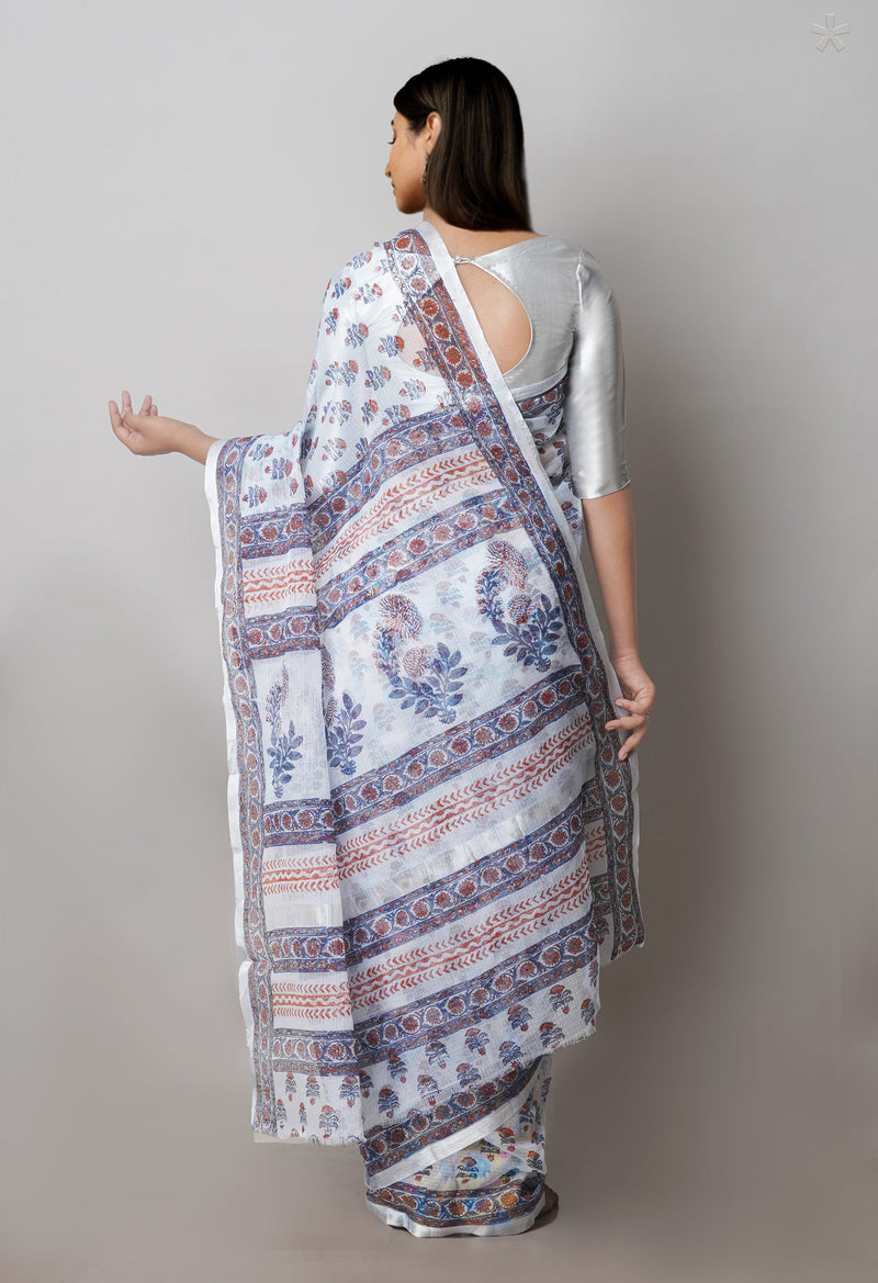 Grey Pure  Block Printed Kota  Cotton Saree-UNM71408