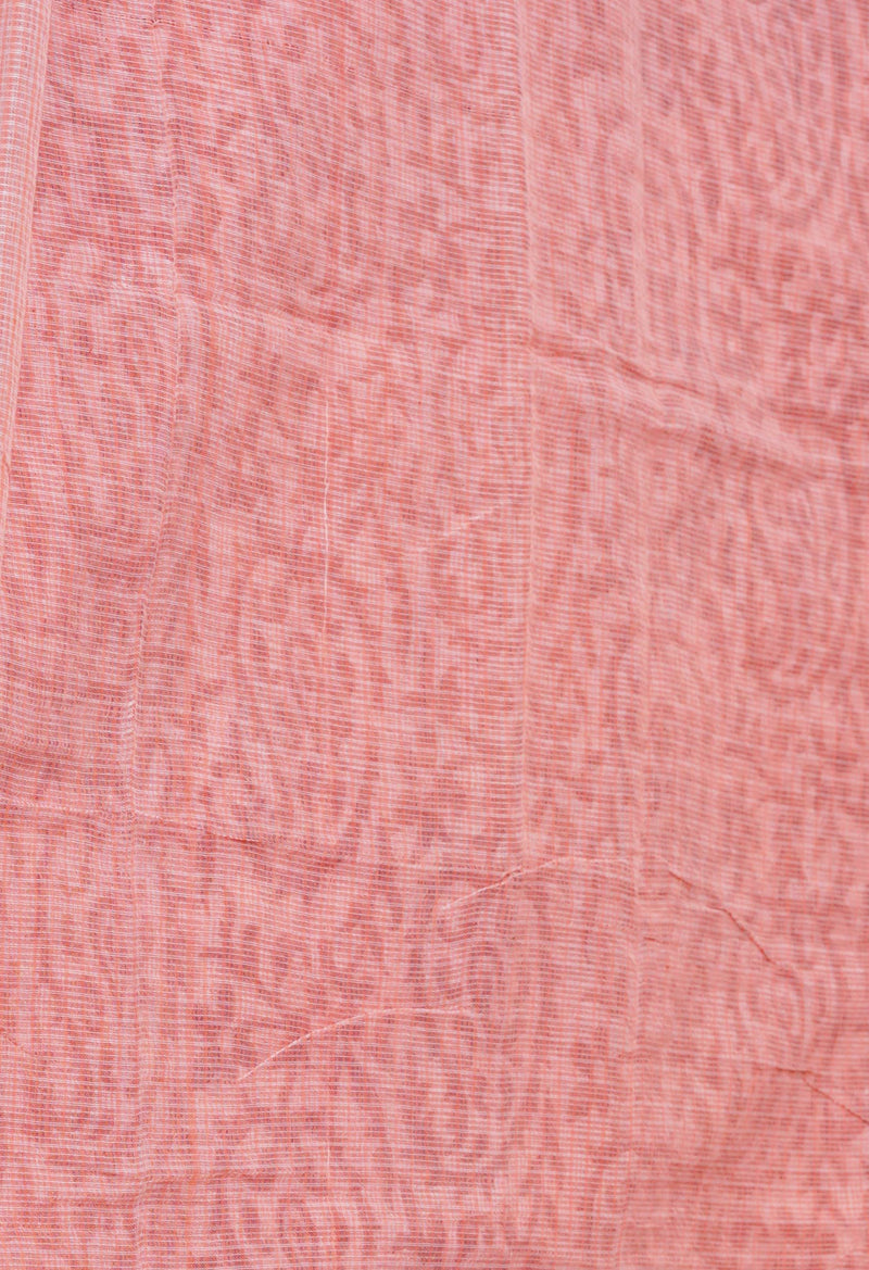 Peach Red Pure  Block Printed Kota  Cotton Saree-UNM71412