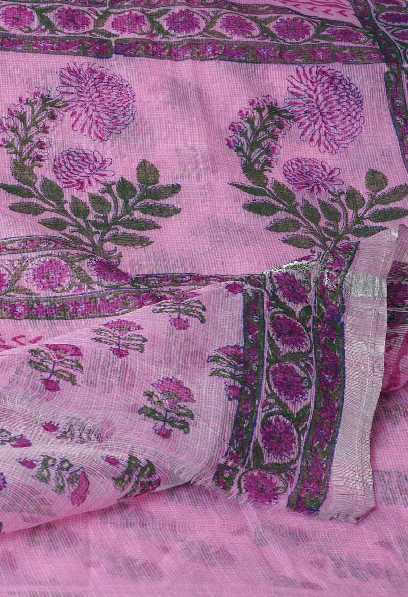 Pink Pure  Block Printed Kota  Cotton Saree-UNM71415