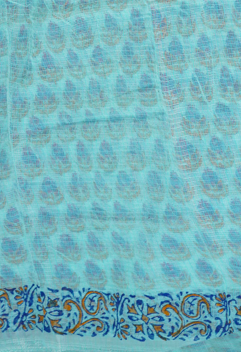 Blue Pure  Block Printed Kota  Cotton Saree-UNM71417