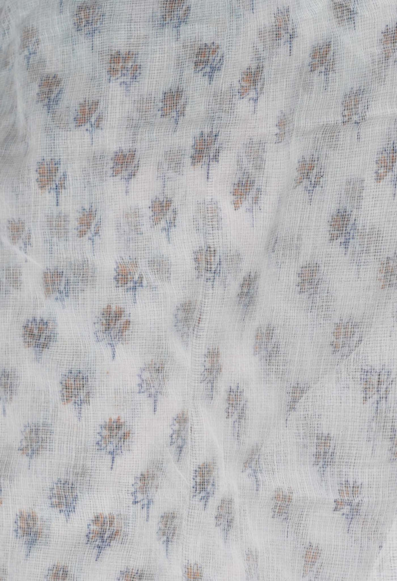 White Pure  Block Printed Kota  Cotton Saree-UNM71419