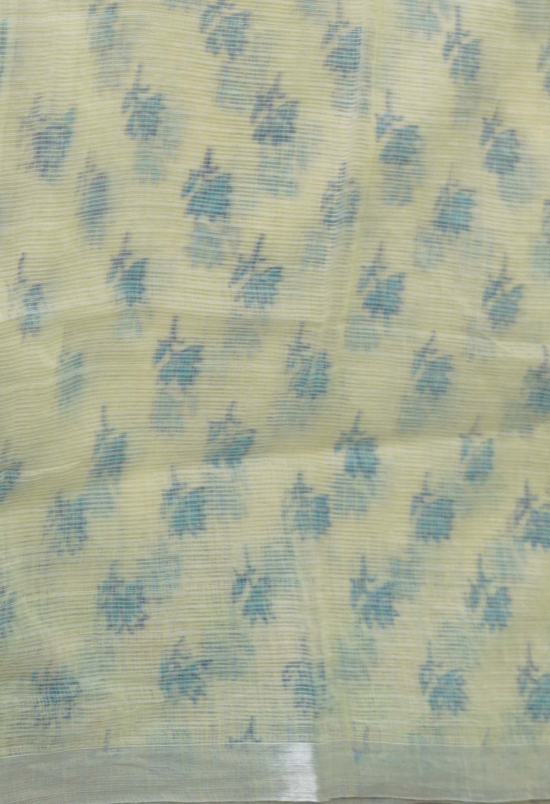 Cream Pure  Block Printed Kota  Cotton Saree-UNM71421