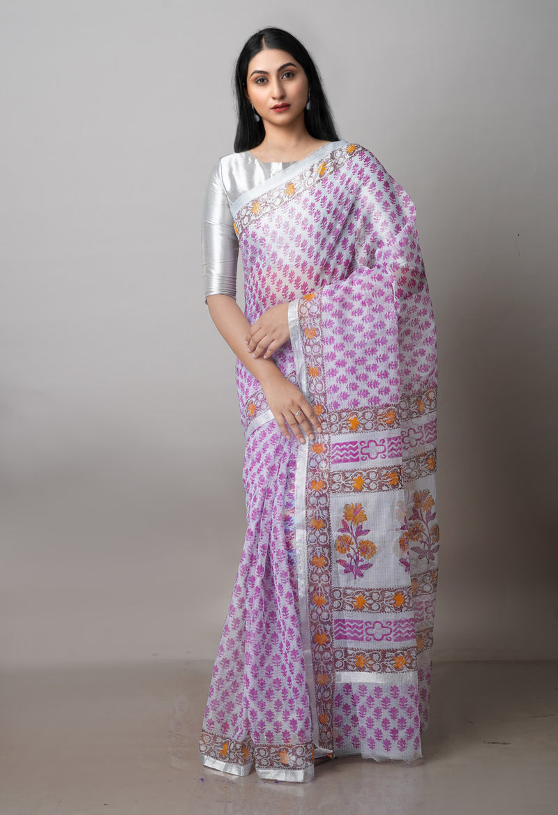 Pink Pure  Block Printed Kota  Cotton Saree-UNM71422