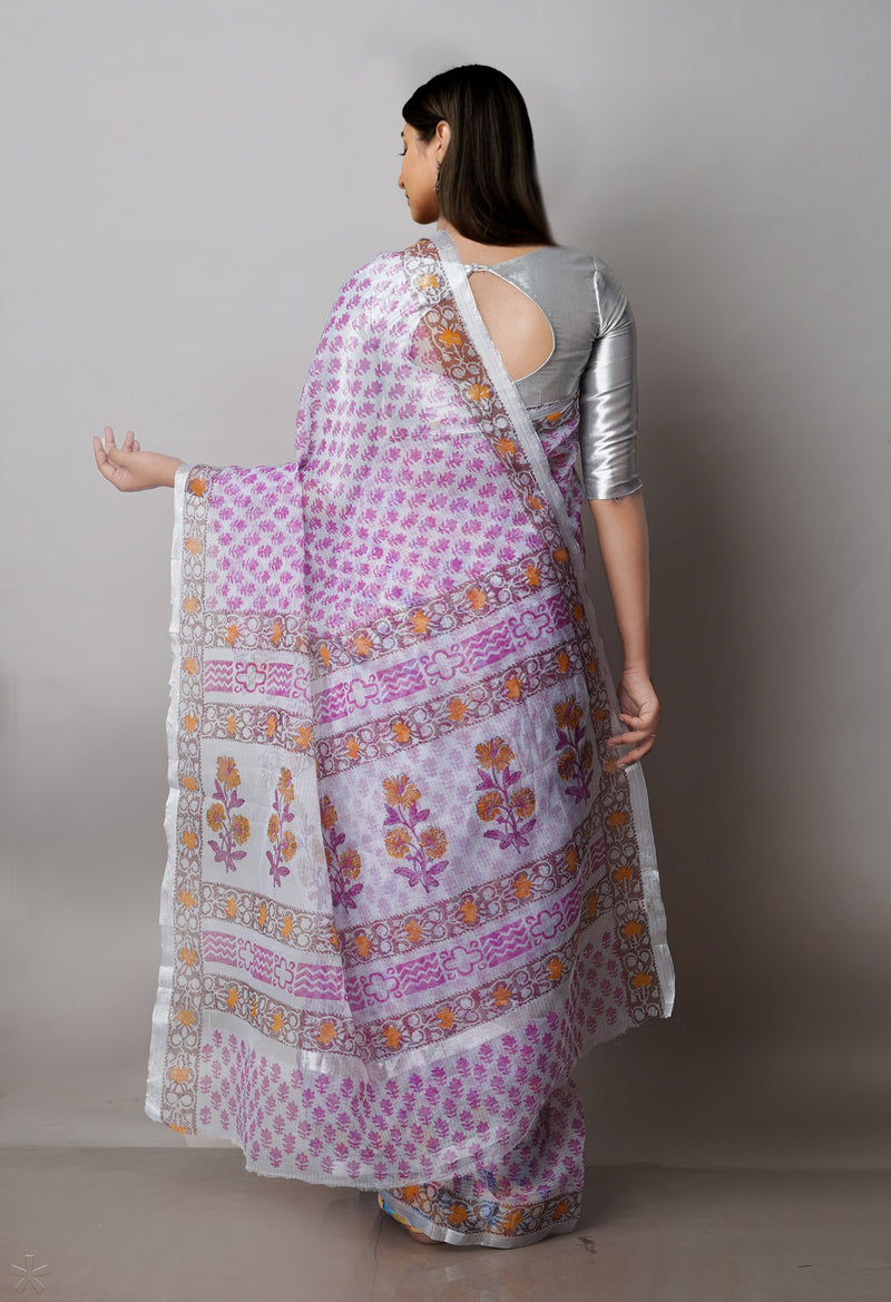 Pink Pure  Block Printed Kota  Cotton Saree-UNM71422