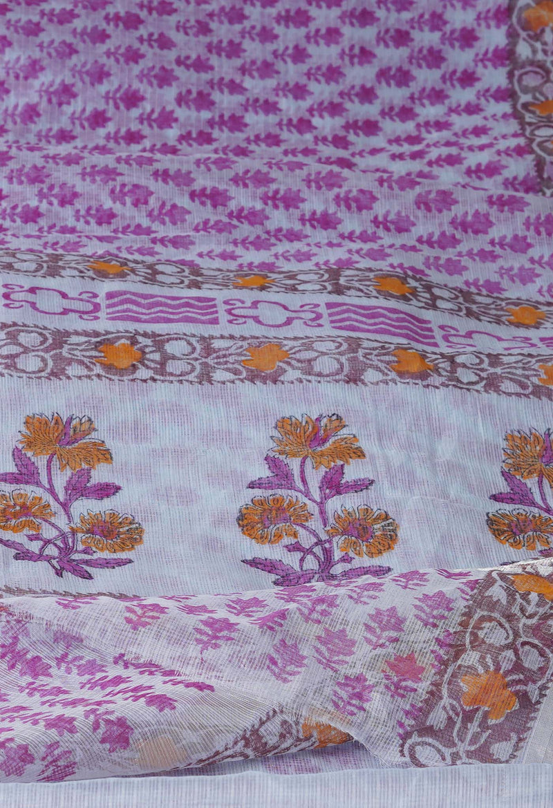 Pink Pure  Block Printed Kota  Cotton Saree-UNM71422