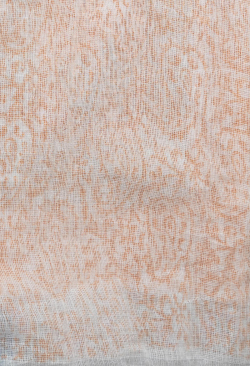 Cream-Orange Pure  Block Printed Kota  Cotton Saree-UNM71424