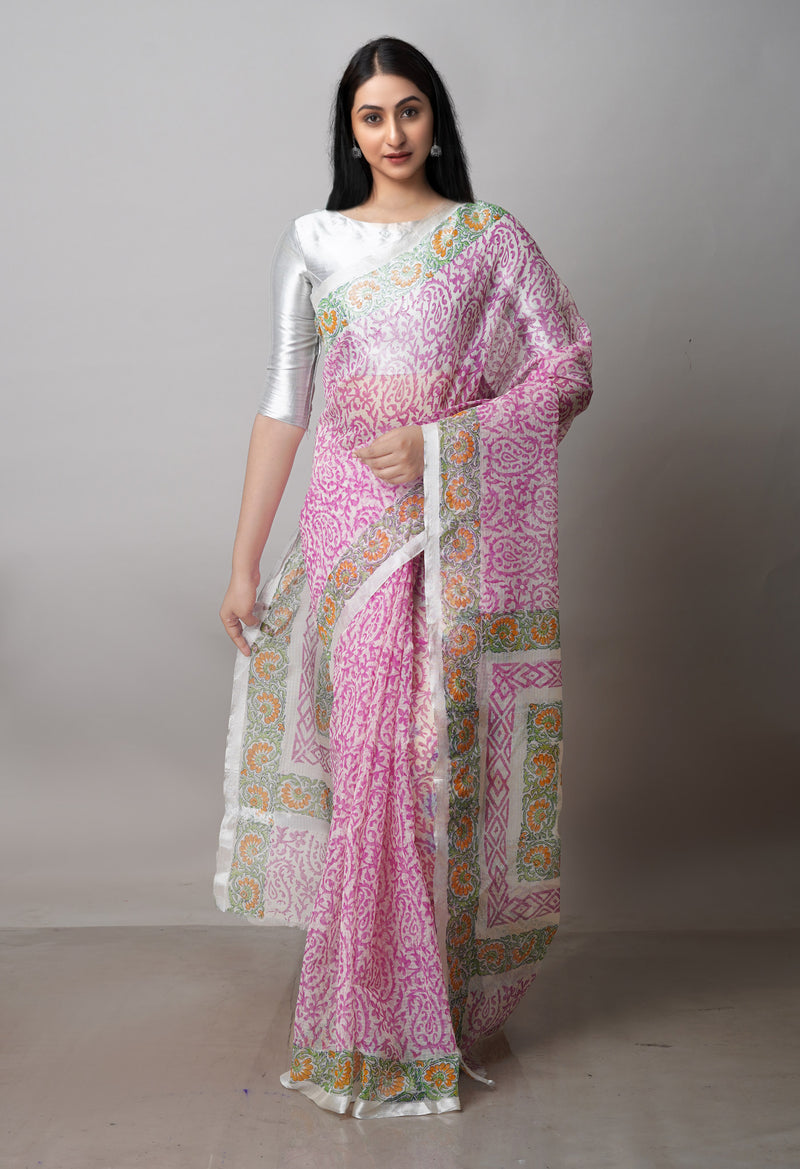 Pink Pure  Block Printed Kota  Cotton Saree-UNM71426