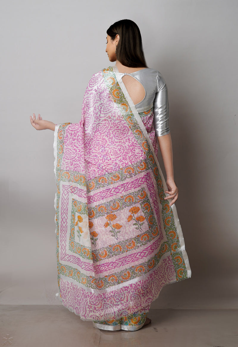 Pink Pure  Block Printed Kota  Cotton Saree-UNM71426