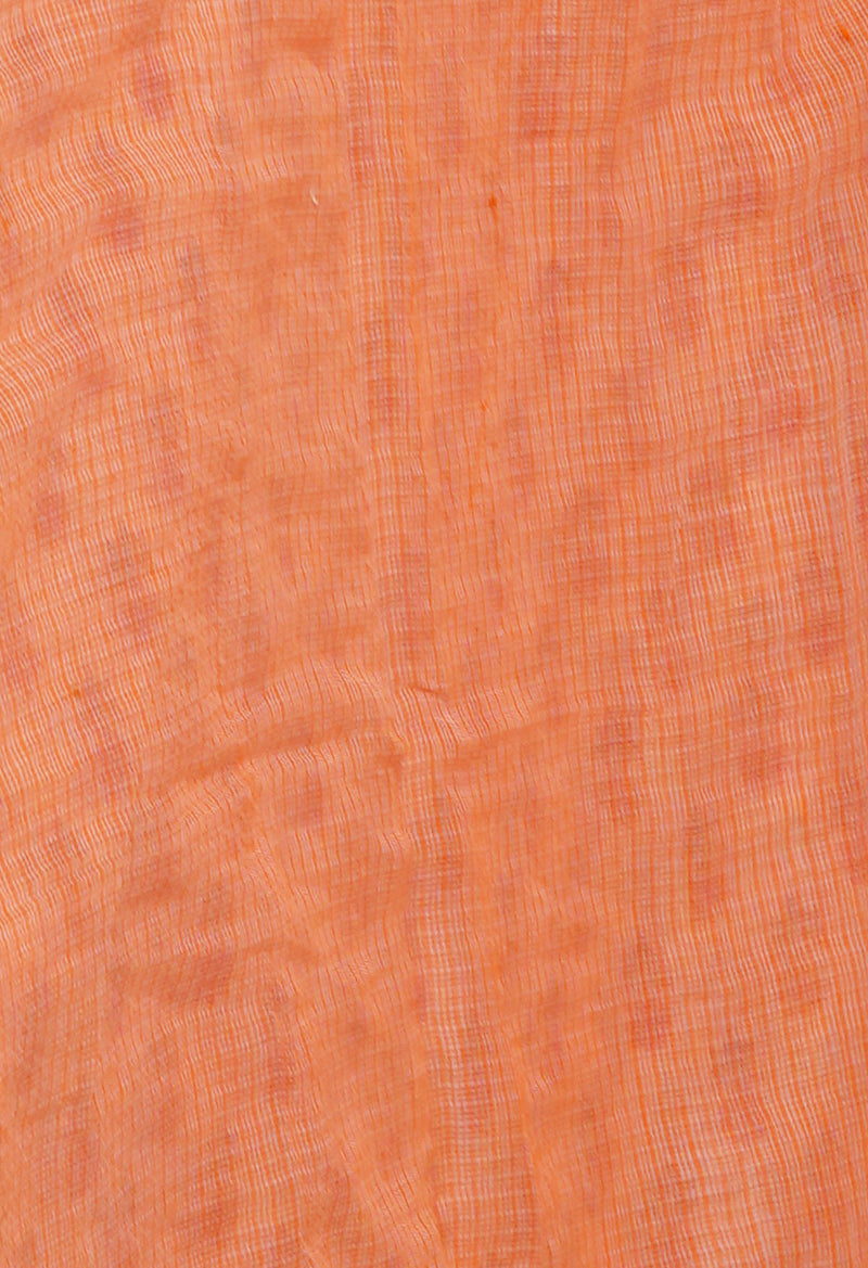 Orange  Block Printed Kota Saree With Chips and  Hand Kantha work-UNM71430