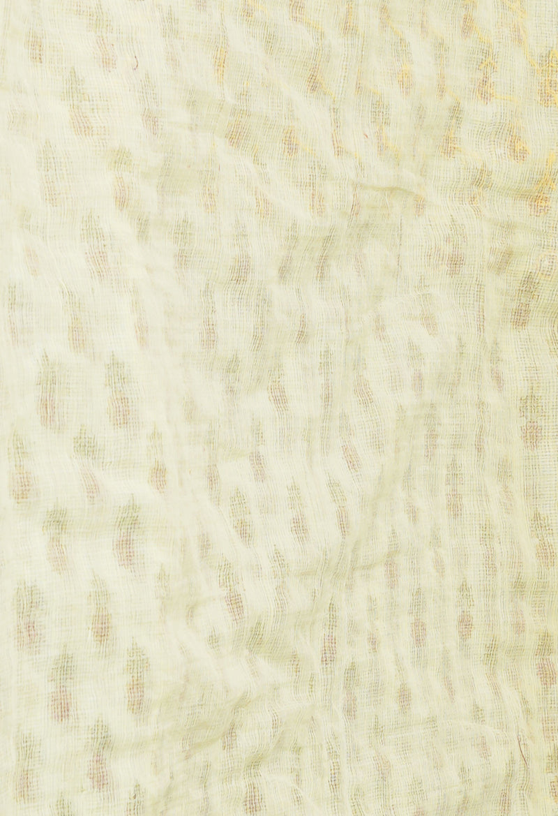 Yellow  Block Printed Kota Saree With Chips and  Hand Kantha work-UNM71432