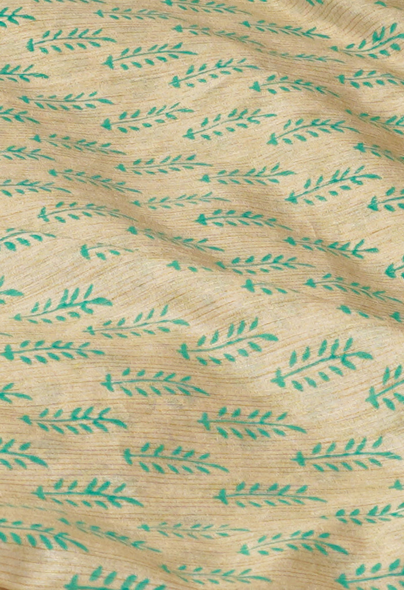 Brown  Hand Block Printed Bengal Tussar Silk Saree With Chips and Hand Kantha work-UNM71444