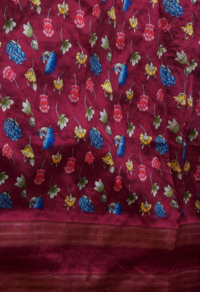 Sky Blue  Kalamkari Printed Soft Silk Saree With Chips and Hand Kantha work-UNM71456