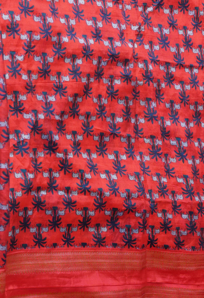 Lemon Yellow  Kalamkari Printed Soft Silk Saree With Chips,Pichwai and Hand Kantha work
-UNM71460