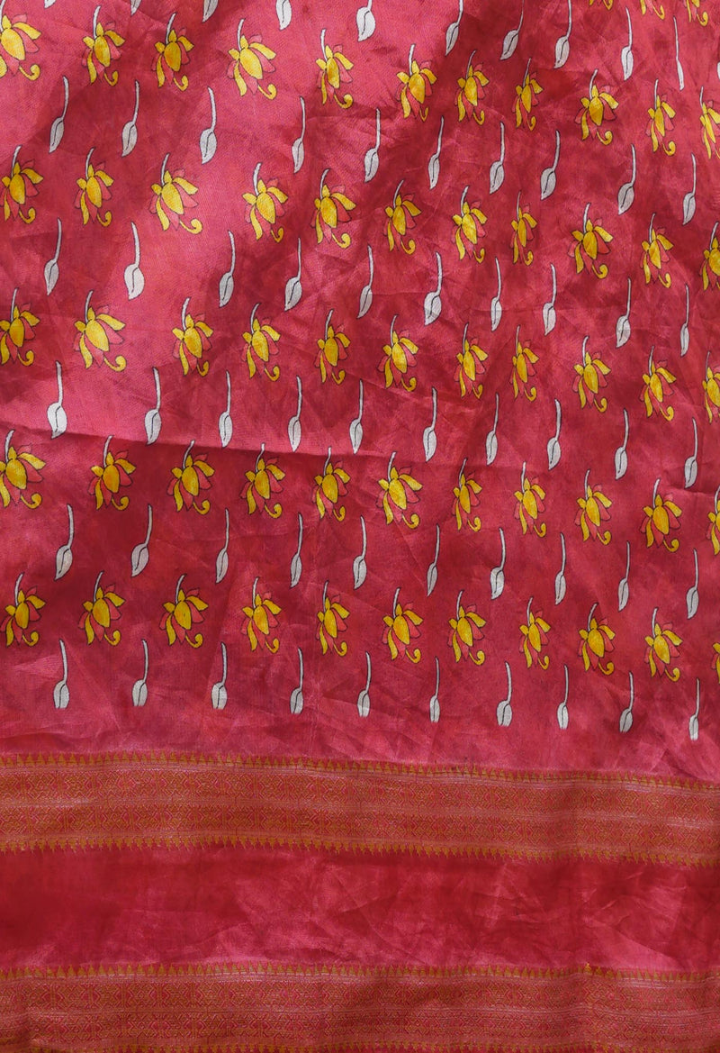 Grey  Kalamkari Printed Soft Silk Saree With Chips,Pichwai and Hand Kantha work
-UNM71461