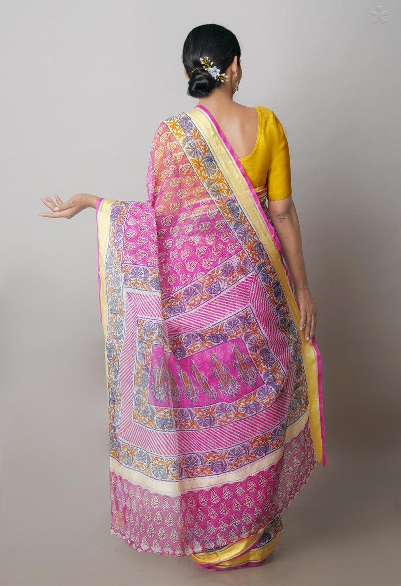Pink Pure Block Printed Kota Cotton Saree-UNM71467
