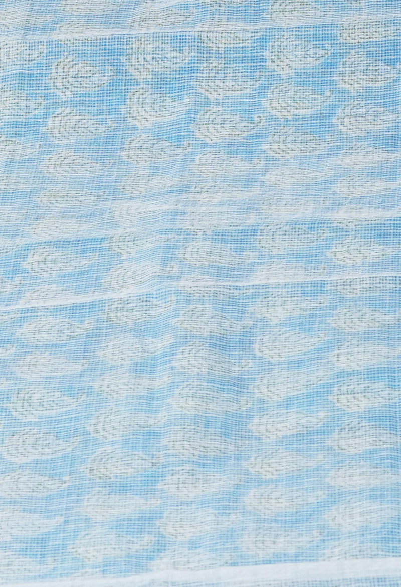 Blue Pure Block Printed Kota Cotton Saree-UNM71472