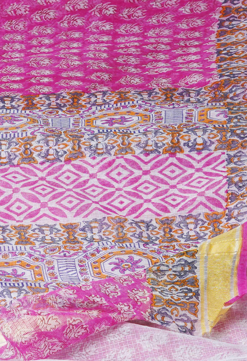 Pink Pure Block Printed Kota Cotton Saree-UNM71473