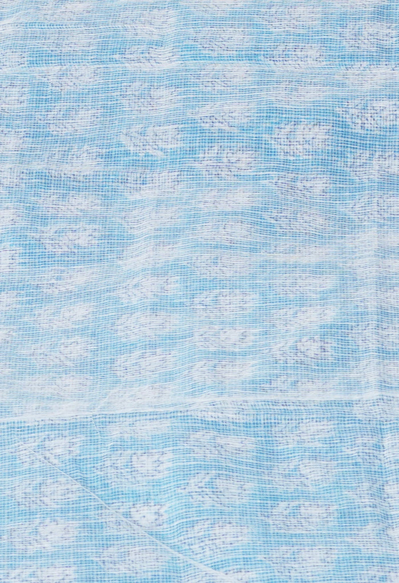 Blue Pure Block Printed Kota Cotton Saree-UNM71475