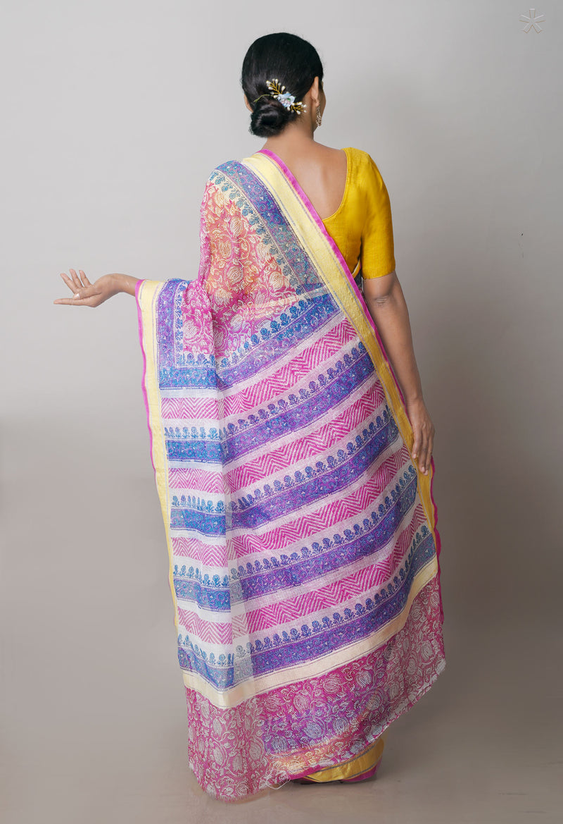 Pink Pure Block Printed Kota Cotton Saree-UNM71477
