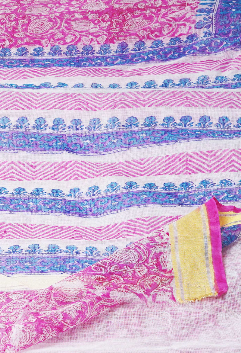 Pink Pure Block Printed Kota Cotton Saree-UNM71477