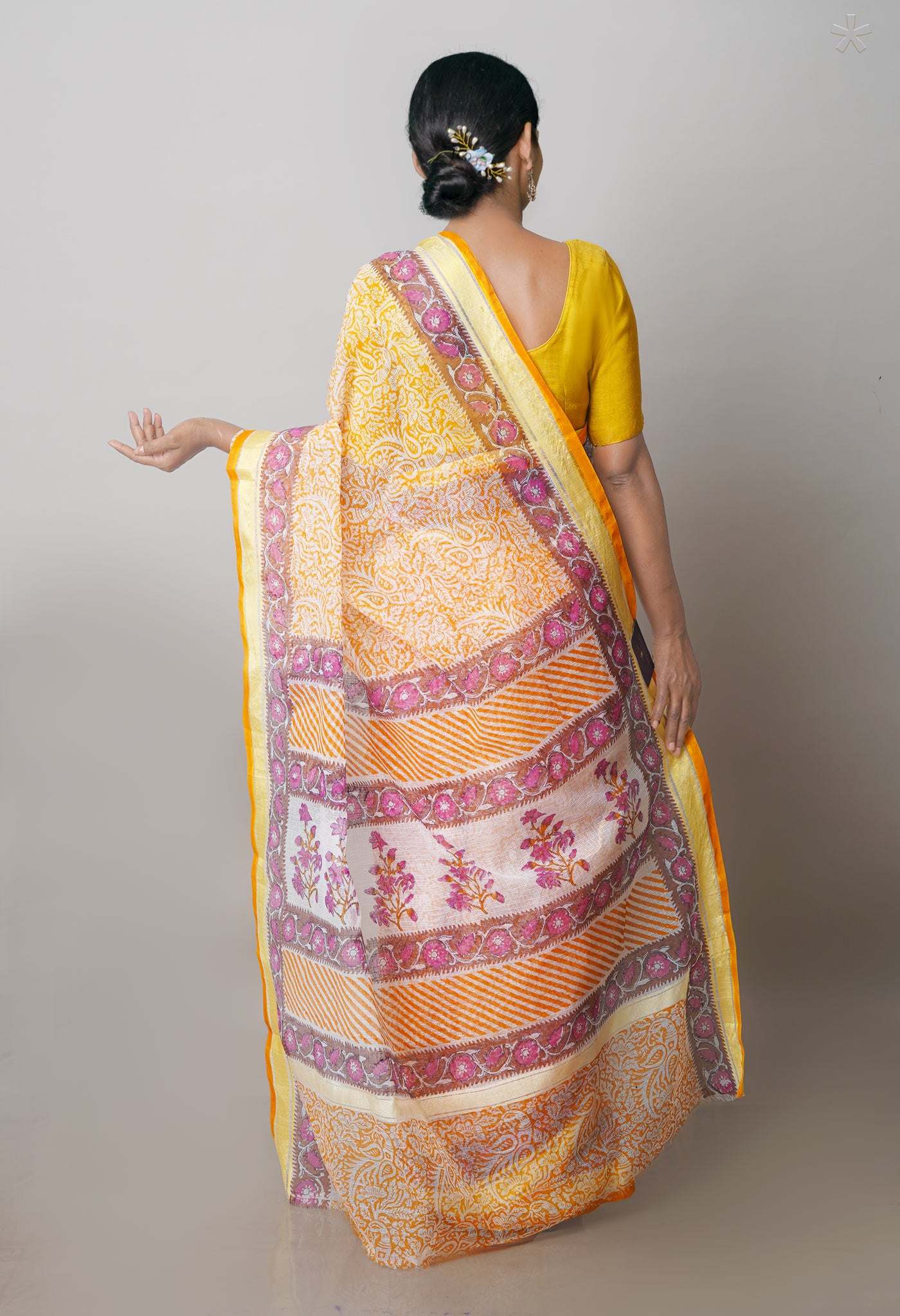 Orange Pure Block Printed Kota Cotton Saree-UNM71479