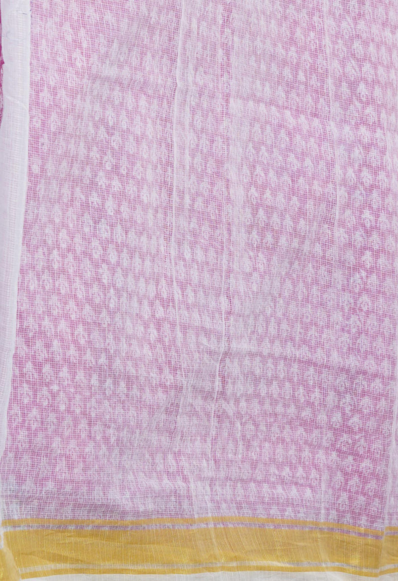 Pink Pure Block Printed Kota Cotton Saree-UNM71481