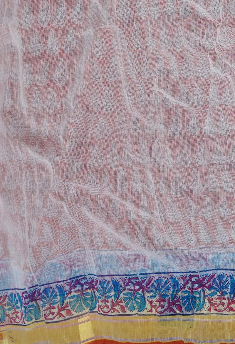 Rust Orange Pure Block Printed Kota Cotton Saree-UNM71486