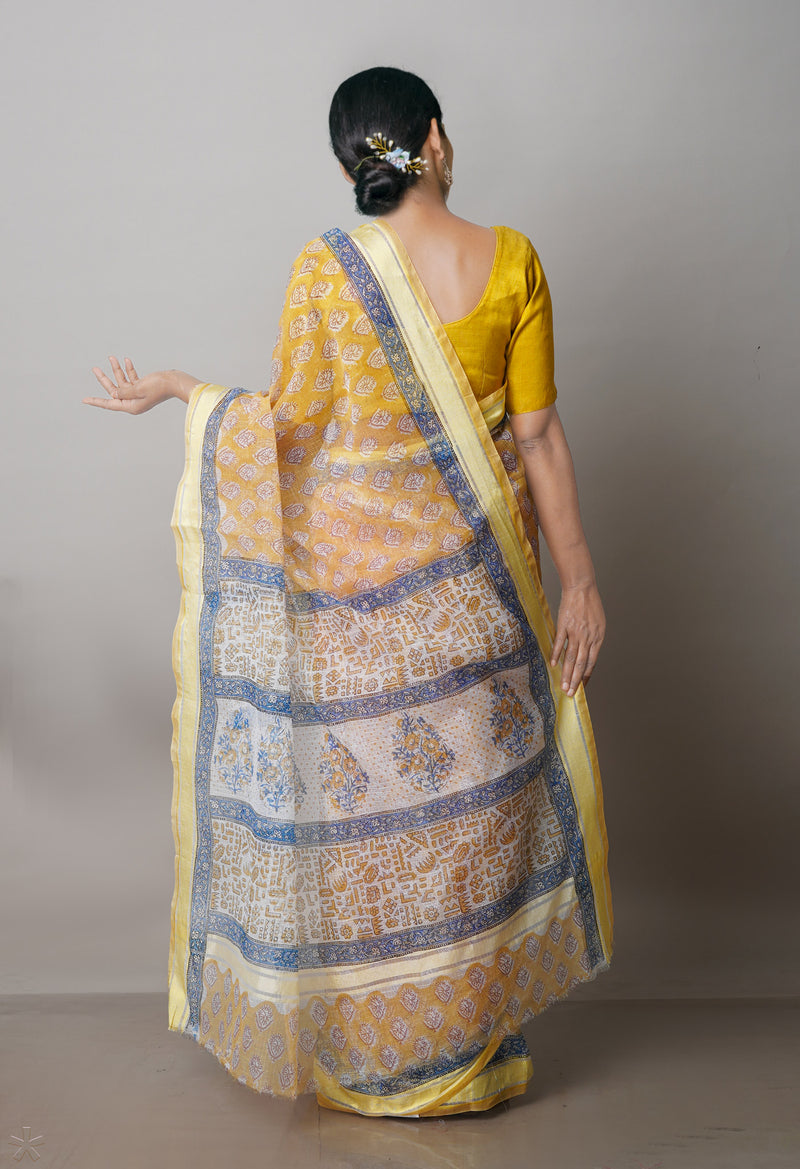 Mud Cream Pure Block Printed Kota Cotton Saree-UNM71488