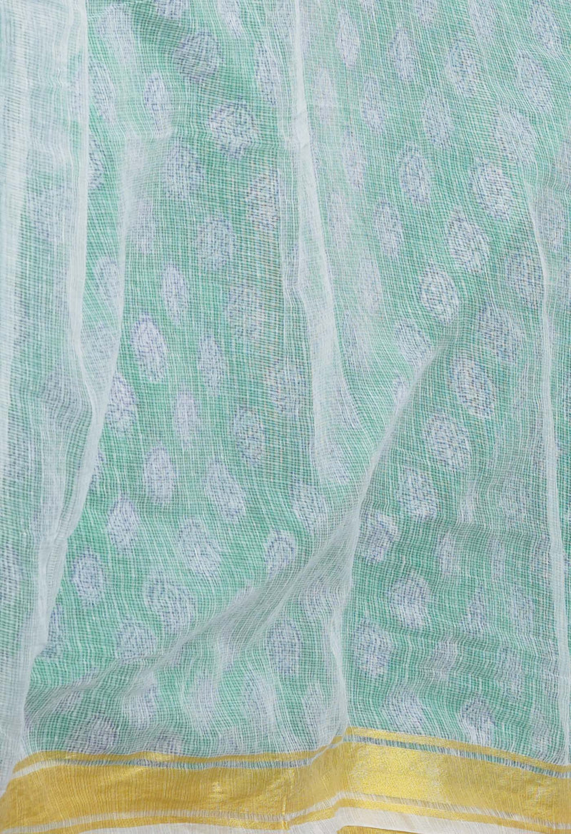 Green Pure Block Printed Kota Cotton Saree-UNM71489