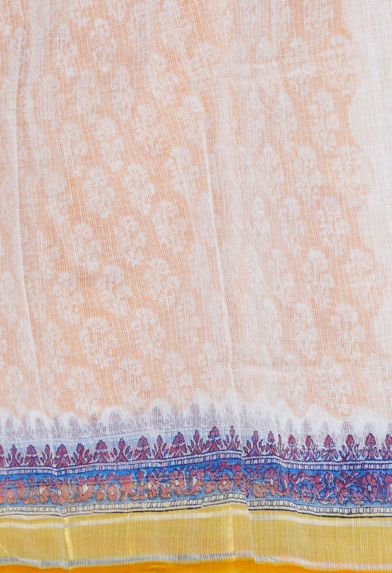 Orange Pure Block Printed Kota Cotton Saree-UNM71491