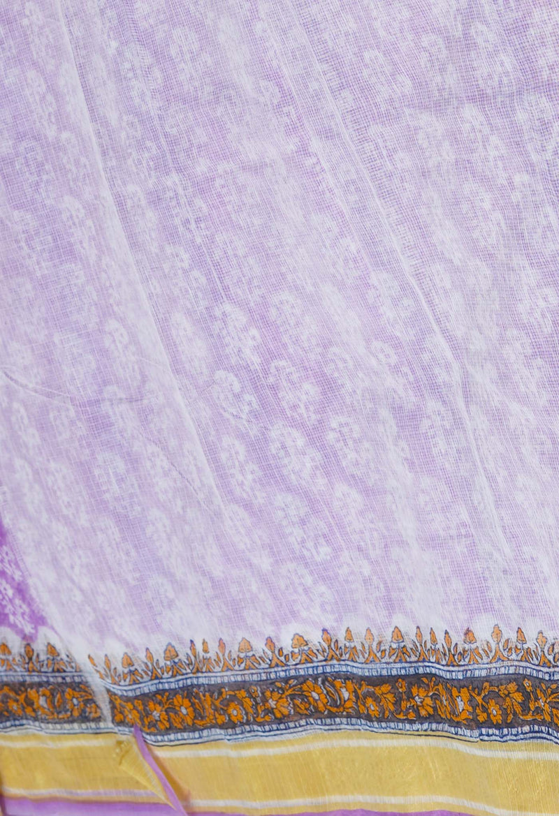 Purple Pure Block Printed Kota Cotton Saree-UNM71492
