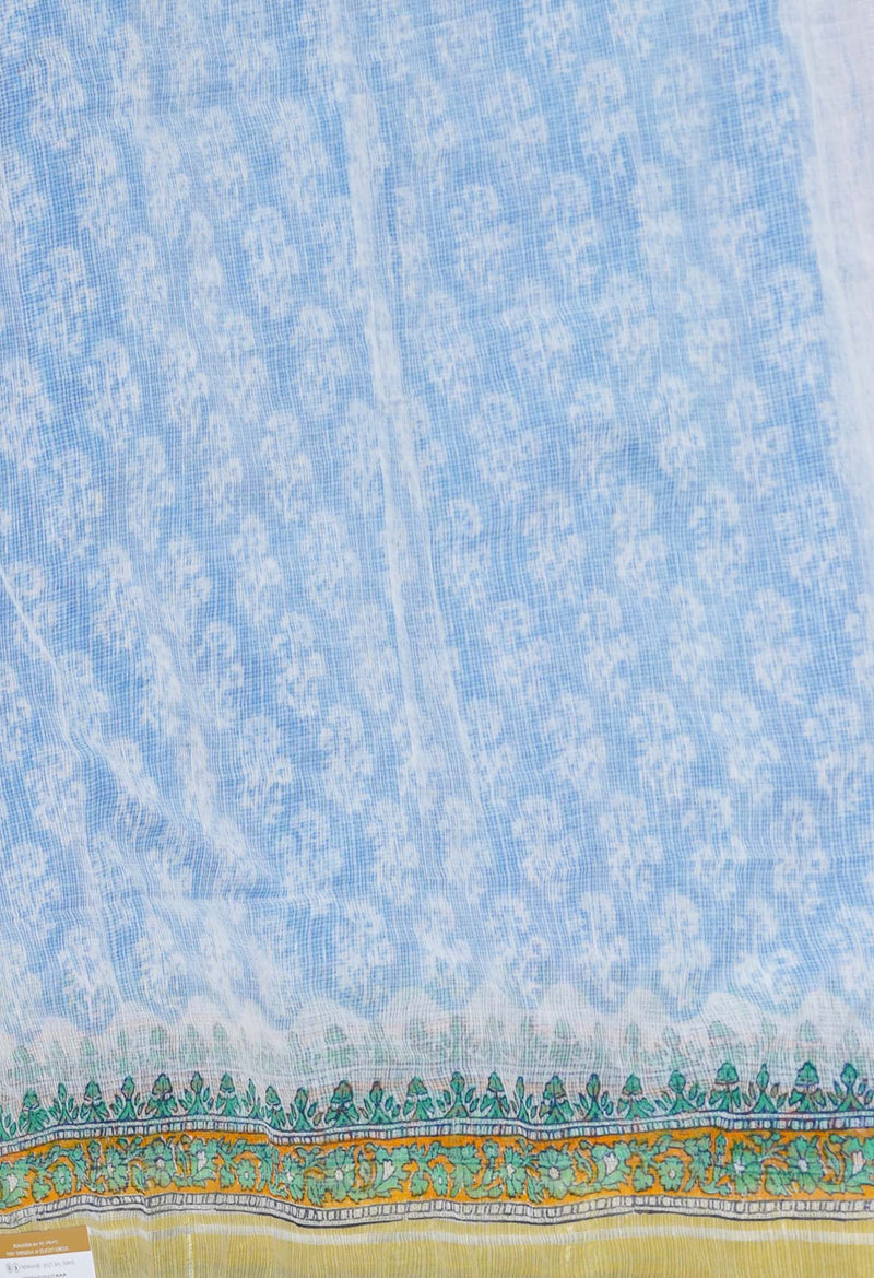 Blue Pure Block Printed Kota Cotton Saree-UNM71493