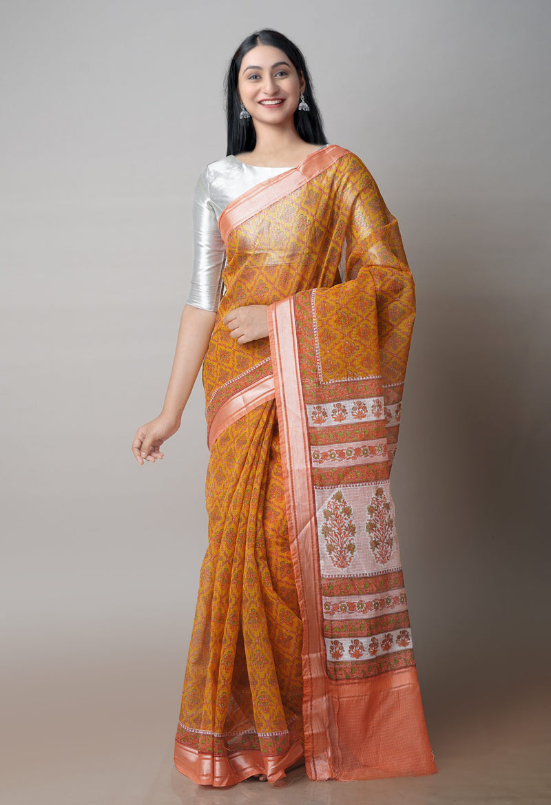 Mustard Yellow Pure Patola Printed Kota Cotton Saree-UNM71495