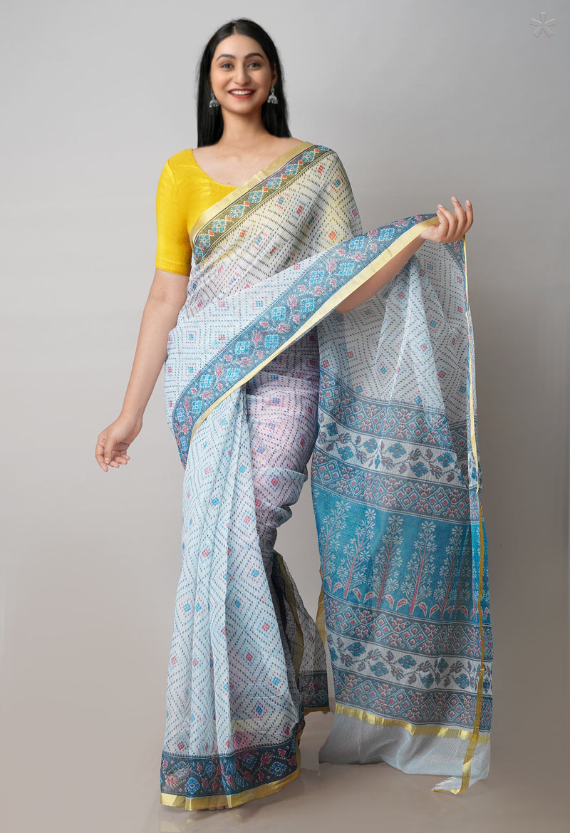 Light Blue Pure Patola Printed Kota Cotton Saree-UNM71506