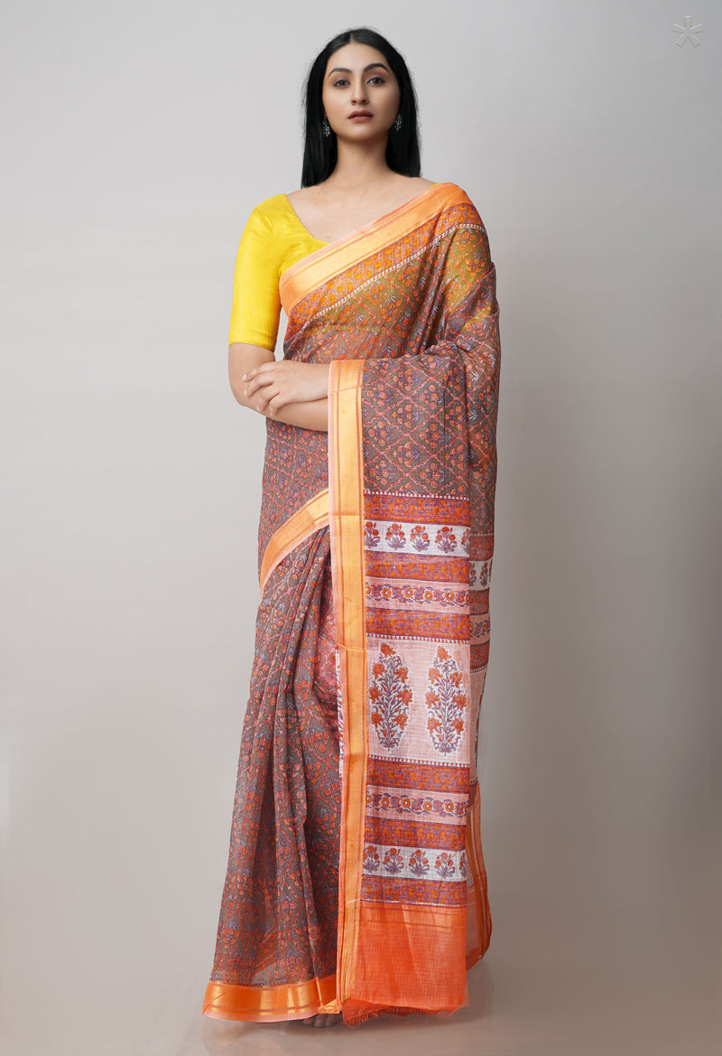 Dark Grey Pure Patola Printed Kota Cotton Saree-UNM71510