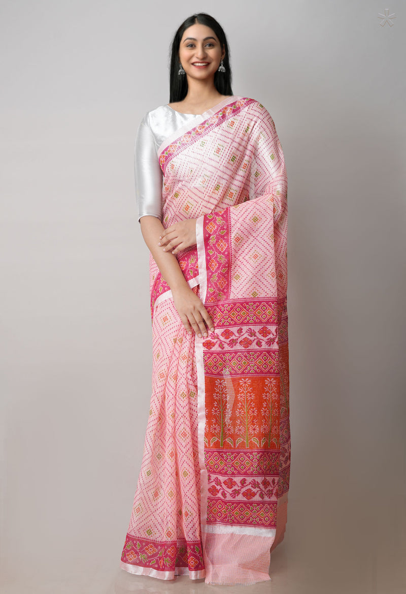 Peach Pink Pure Patola Printed Kota Cotton Saree-UNM71511