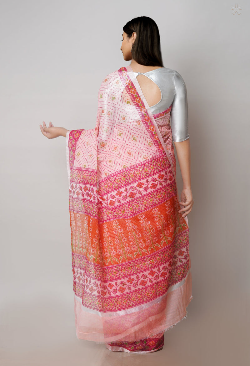 Peach Pink Pure Patola Printed Kota Cotton Saree-UNM71511