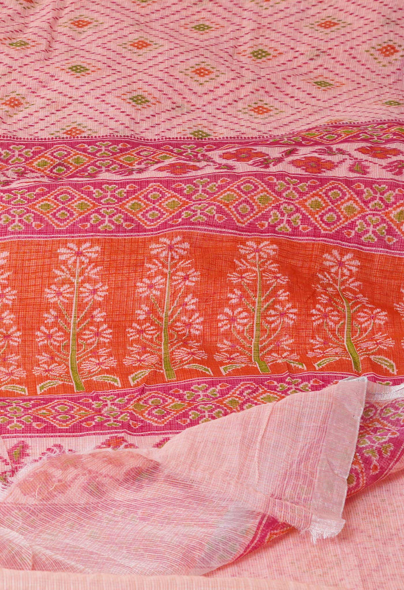 Peach Pink Pure Patola Printed Kota Cotton Saree-UNM71511