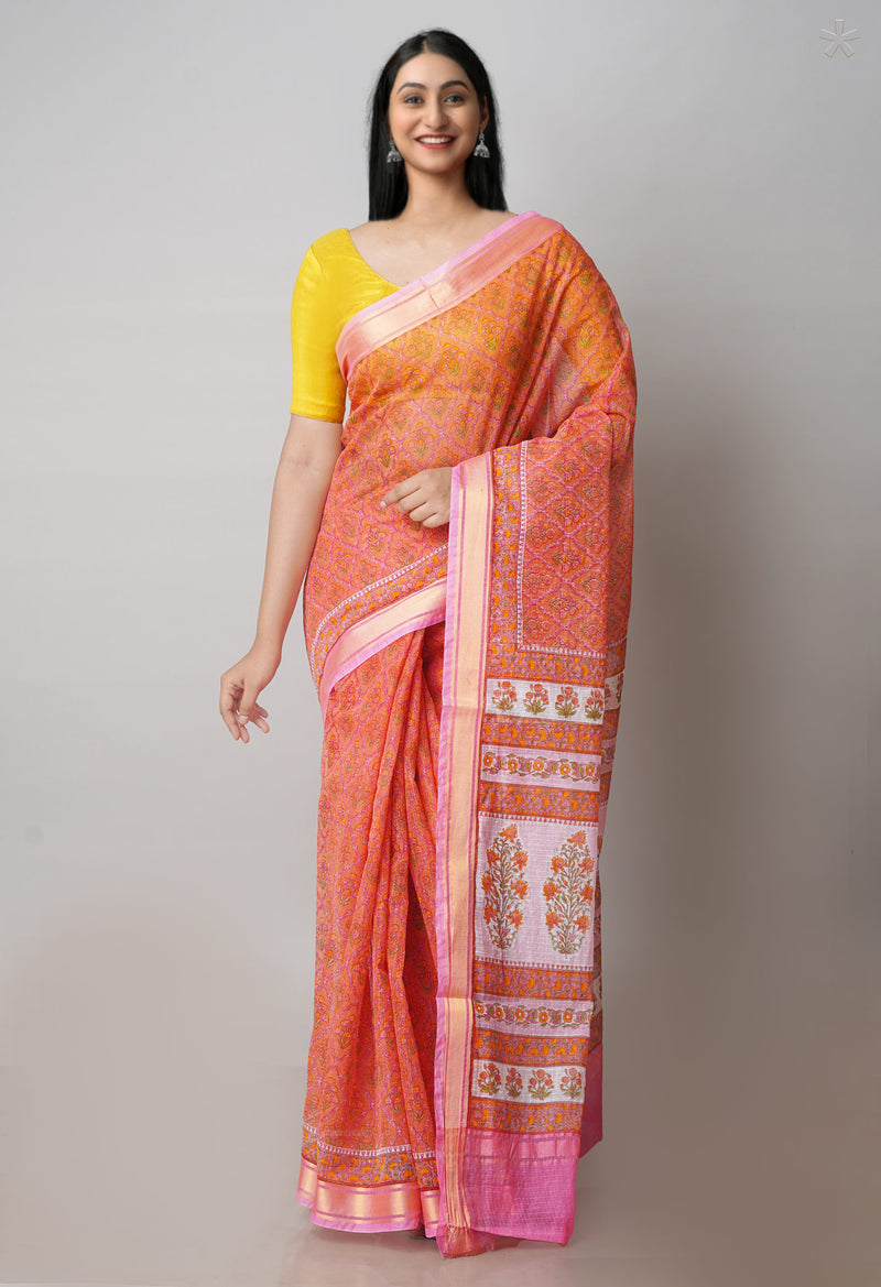 Orange Pure Patola Printed Kota Cotton Saree-UNM71516