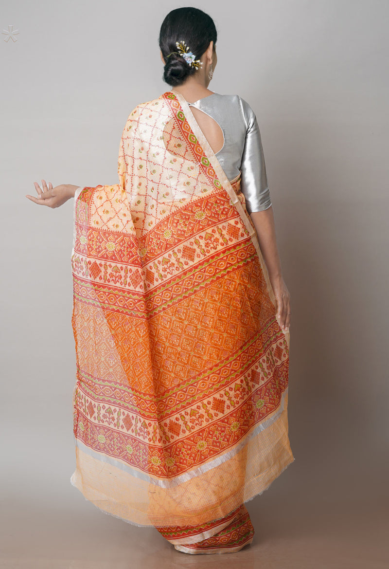 Peach Orange Pure Patola Printed Kota Cotton Saree-UNM71519