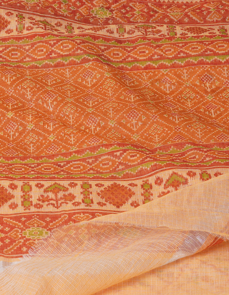 Peach Orange Pure Patola Printed Kota Cotton Saree-UNM71519
