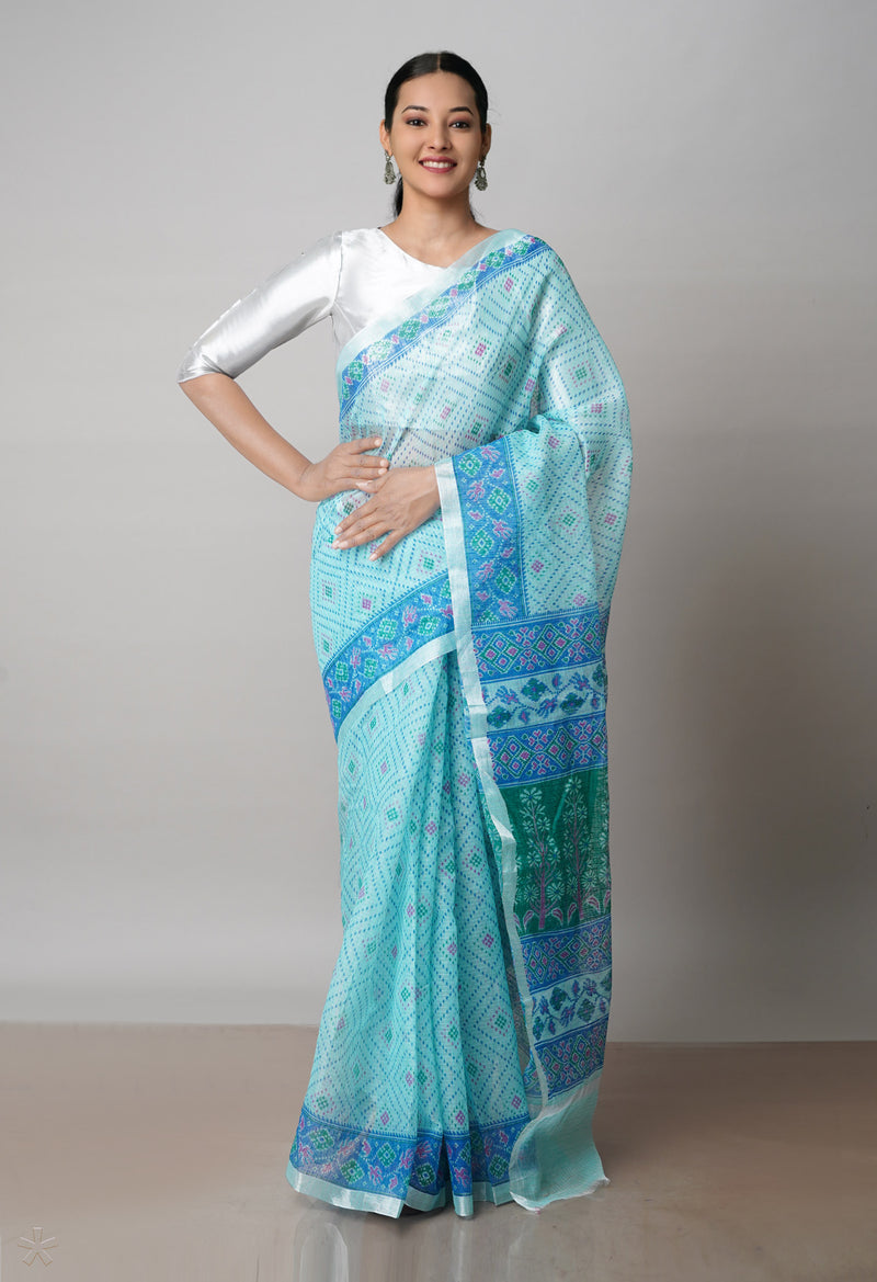 Turquoise Blue Pure Patola Printed Kota Cotton Saree-UNM71523