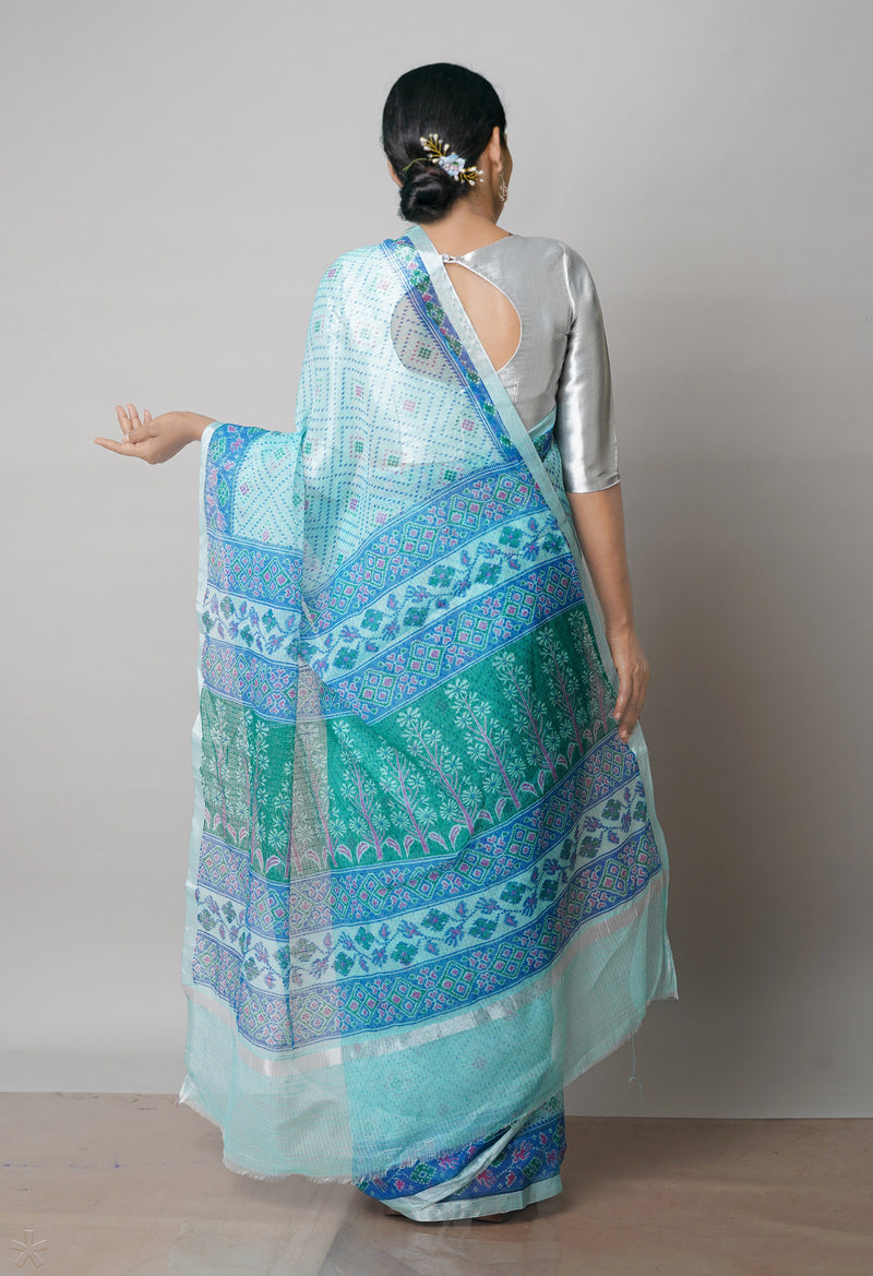 Turquoise Blue Pure Patola Printed Kota Cotton Saree-UNM71523