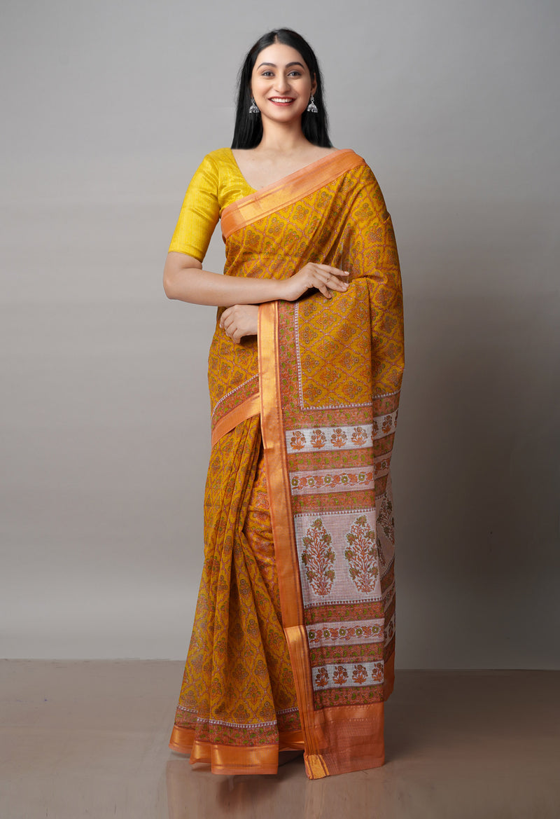Mustard Yellow Pure Patola Printed Kota Cotton Saree-UNM71524