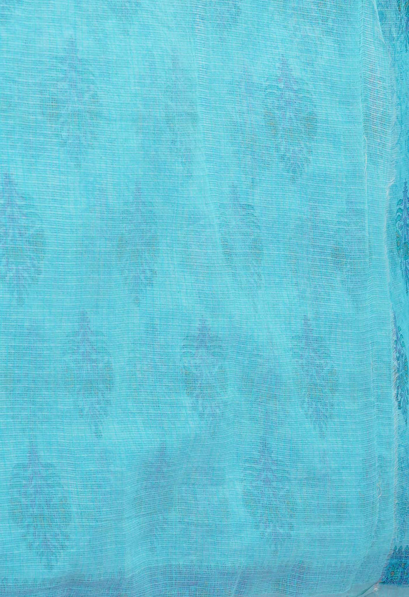 Blue Pure Block Printed Kota Cotton Saree-UNM71530